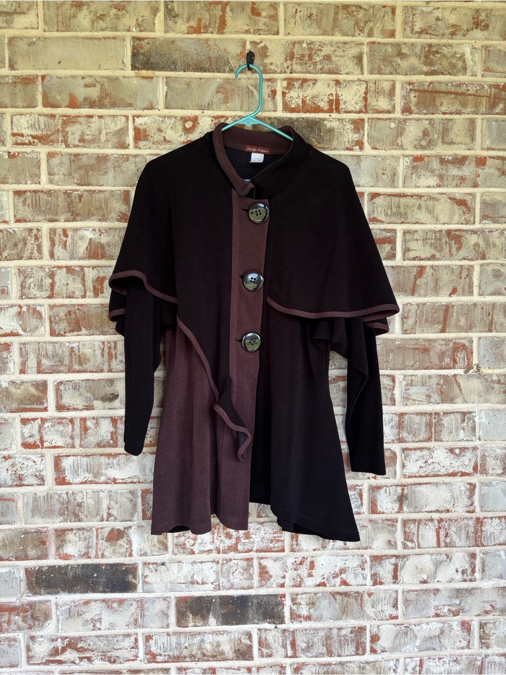 Design Today’s Vintage Brown Black Lagenlook Asymmetrical Hem Cape Jacket